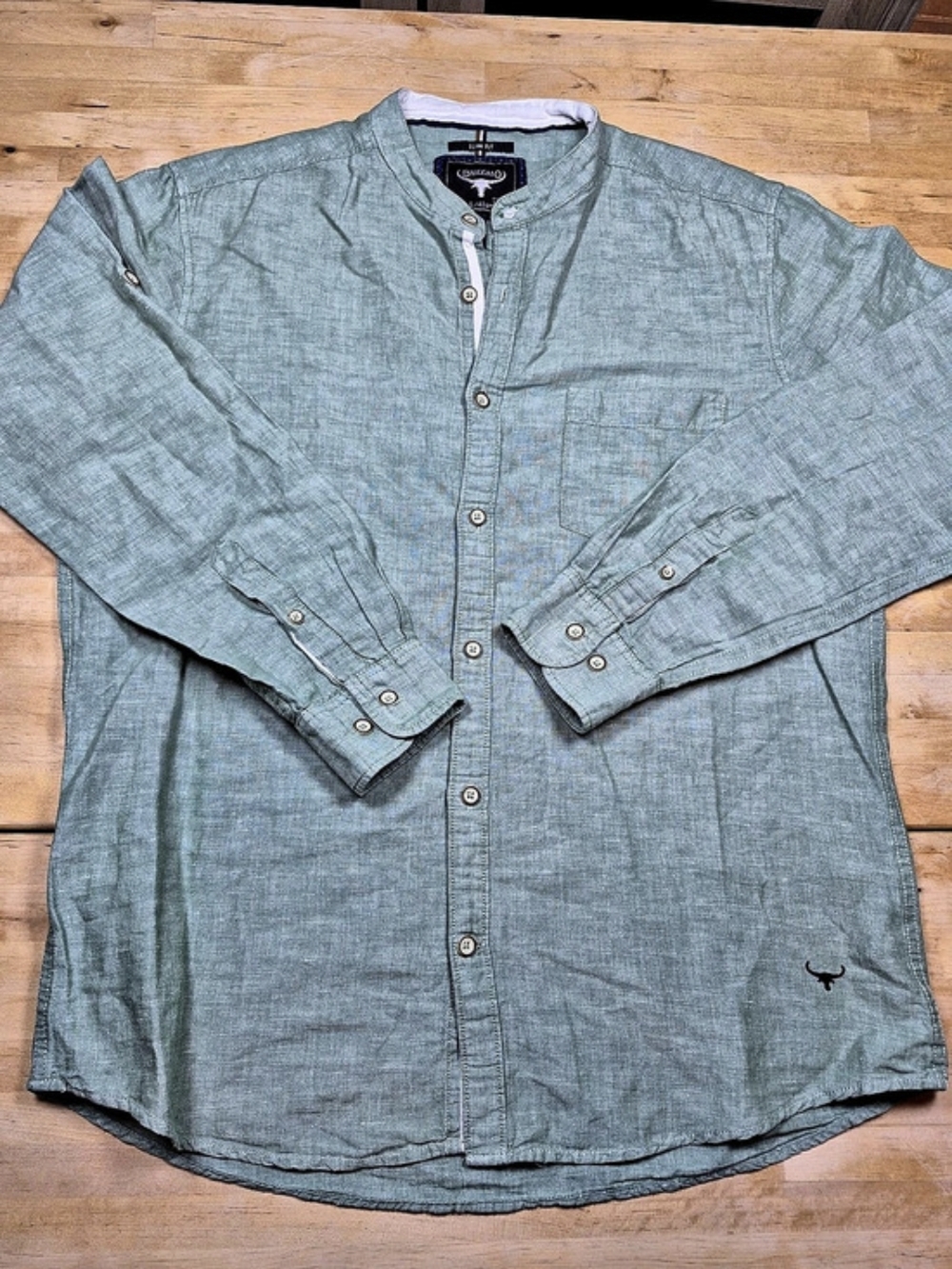 Buffalo Casual Shirt Men's Green Linen-Blend Shirt Size Large